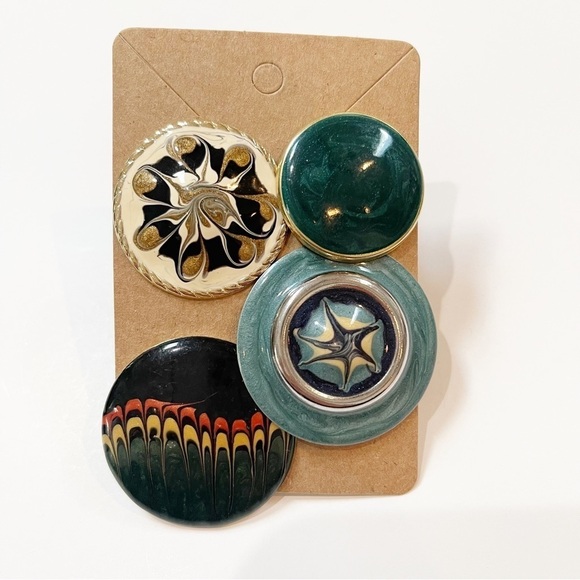 Vintage Button Shape Enamel Mismatched Earrings - Picture 1 of 8